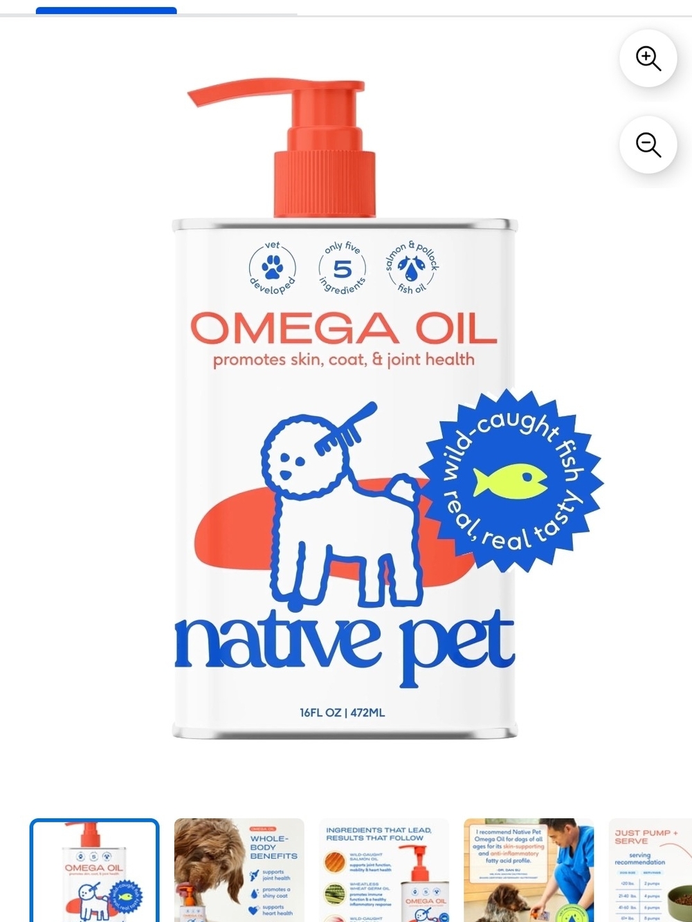 Native Pet Omega Oil Pump Bottle - Orange & Blue Accents